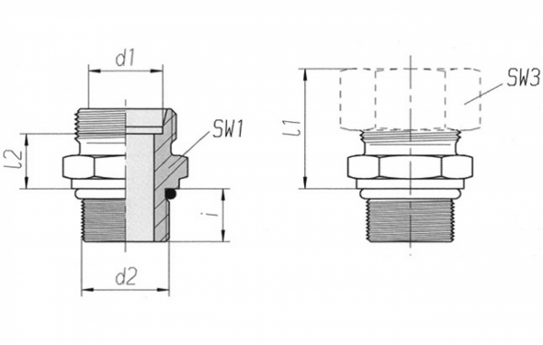GE Rechte inschroefkoppeling L UN/UNF Buitendraad * ISO 11926-2/3 * SAE J 514 * Afdichting door O-ring